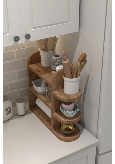 Reyo Home Modern Peçetelikli Baharatlık Mutfak Rafı Atlantik Çam Diğer