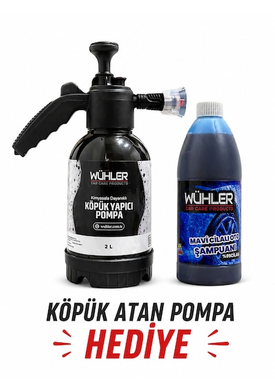 %95 Cilalı Mavi Oto Şampuanı 750 Ml + Hediye Köpük Atan Basınçlı Pompa 2 Lt