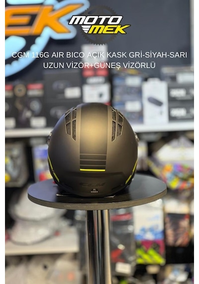 Motomek Cgm 116g Aır Bıco - Açık Kask Gri-siyah-sarı Uzun Vizör+güneş Vizörlü
