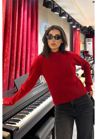 Madmext Kırmızı Yarım Balıkçı Yaka Örgülü Triko Kadın Kazak Mg2257 Kırmızı Madmext Kırmızı Yarım Balıkçı Yaka Örgülü Triko Kadın Kazak Mg2257 Kırmızı