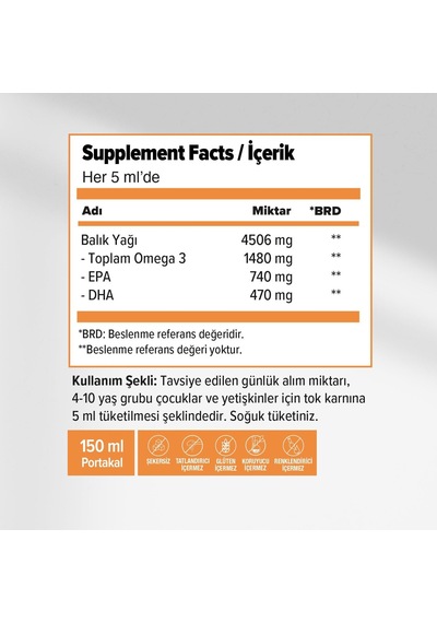 Balık Yağı Şurubu Portakal Aromalı 150ml