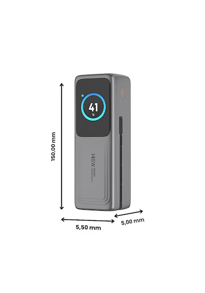 140w Süper Hızlı Şarj 30000mah Powerbank Dijital Led Ekran 2 Usb-c + 1 Usb-a Çıkış Dahili Type-c Kablo Laptop Uyumlu Taşınabilir Şarj Cihazı Açık Gri
