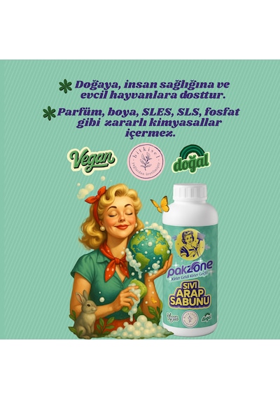 Pakzone %100 Doğal Sıvı Arap Sabunu Bitkisel Vegan 1000 Ml Tekli