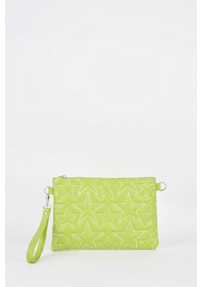 Vivaq Kadın Neon Yeşil Yıldız Nakışlı Suni Deri Bilek Ve Zincir Askılı Portföy El Ve Clutch Çanta