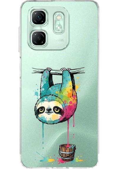 Infinix Smart 9 İle Uyumlu Splash Tembel Hayvan Tasarımlı Şeffaf Silikon Kılıf Şeffaf