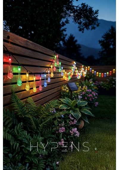 Solar Damla Led 5m 20 Ledli Rgb Renkli 8 Modlu Dekoratif Bahçe Ve Balkon Süs Işığı Çok Renkli