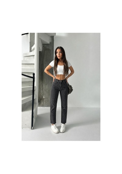 Bluemarlin Kahve Tint Ön Arka Taşlı Paça Kesik Mom Denim Pantolon Kahverengi