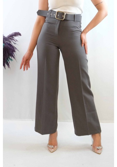 2k Moda Çizgi Kemerli Pantolon Füme 001