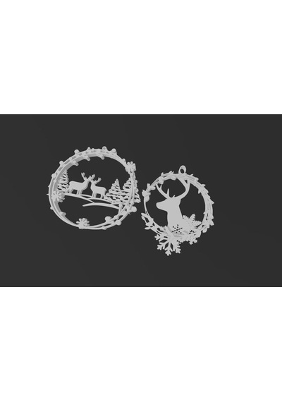 5 Adet Çift Desenli Noel Süsü Geyik Konseptli Yılbaşı Ağacı Süsü 8 Cm