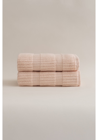 Ivory Somon Bordürlü Mikro Fiber %100 Pamuk 2li Banyo Havlusu Set Somon