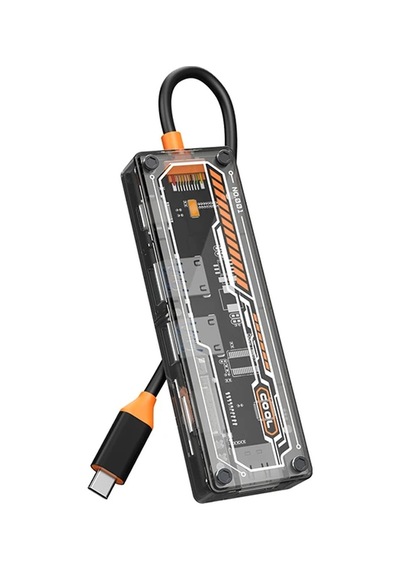 Ally 6in1 Type-c To Usb3.0 + Usb2.0 + Type-c Pd 100w + Sd + Tf + Hdmı Çoğaltıcı Transparan Hub- 5775 Renkli