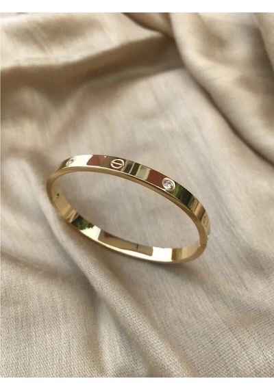 Kelepçe Taşlı Bileklik Gold Çok Renkli
