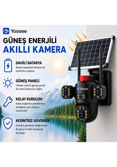 Uninet Solar Kamera Iki Kameralı 4g Sim Kartlı Dış Mekan Sirenli Ip Kamera