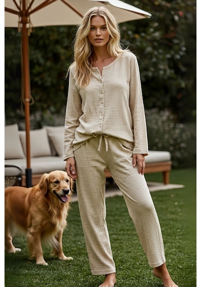 Combattente Exclusive Products Organik Müslin 2'li Takım - Kadın Pijama - Gömlek Takım- Naturel Doğal-oeko Tex Sertifikalı Kumaş Ekru Combattente Exclusive Products Organik Müslin 2'li Takım - Kadın Pijama - Gömlek Takım- Naturel Doğal-oeko Tex Sertifikalı Kumaş Ekru