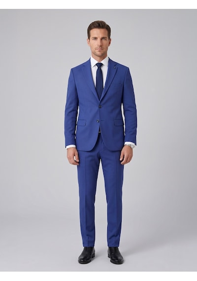 Tk6893 Erkek Klasik 2 Li Takım Elbise 2 Düğmeli Slim Fit Esnek Kumaş Çift Yırtmaçlı 7 Drop İndigo