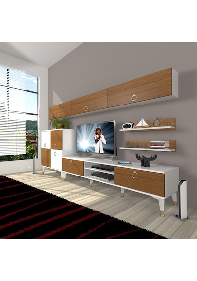 Decoraktiv Eko 8 Mdf Dvd Gold Tv Ünitesi Tv Sehpası Beyaz - Ceviz