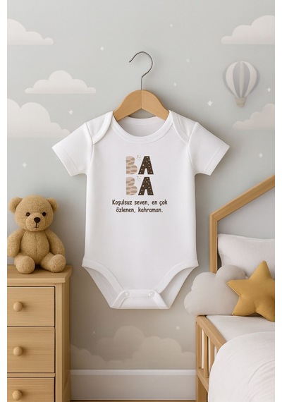 Baba Yazılı Kısa Kollu Bebek Body Zıbın