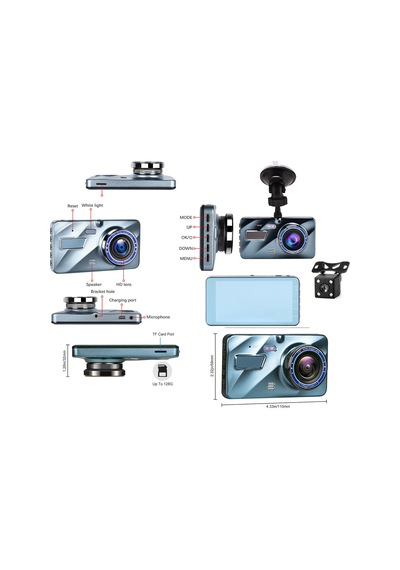 Exvol Araç İçi Yol Kayıt Kamera 4'' 1296p Fhd 1.8lens+park Kamera