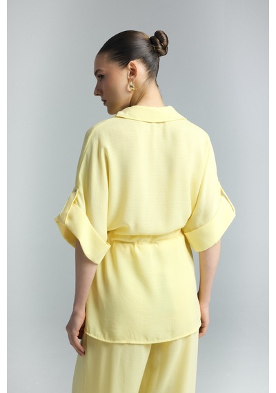 Beli Bağlamalı Kimono Gömlek - Sarı-137293