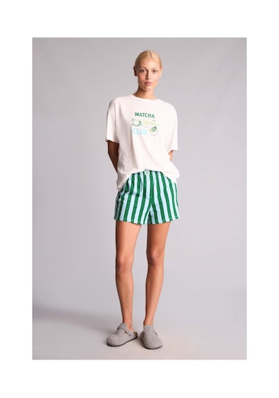 Defacto Oversıze Kısa Kollu 2li Yeşil Şortlu Pijama Takımı I0436ax26hsgn503 Yeşil-gn503