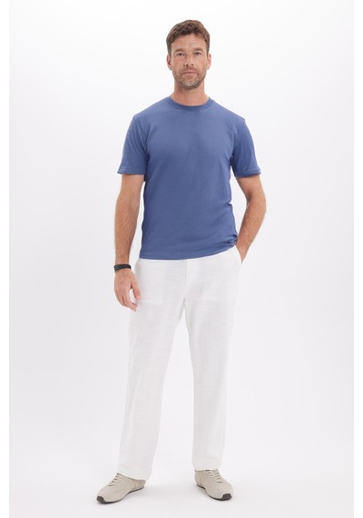 Tudors Unisex Regular Fit Rahat Kesim %100 Pamuk Bisiklet Yaka İndigo Tişört-52105 Çok Renkli