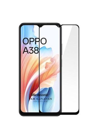 Oppo A38 Tam Kaplayan Temperli Cam Ekran Koruyucu Siyah A38 İle Uyumlu Ekran Koruyucu - Siyah