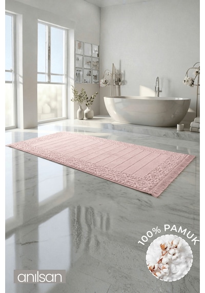 Aflora Pudra Ayak Havlusu - 60x130cm, 690gr, %100 Pamuk, Spa Ve Otel Banyo Paspası, Günlük Kullanıma Uygun Pudra