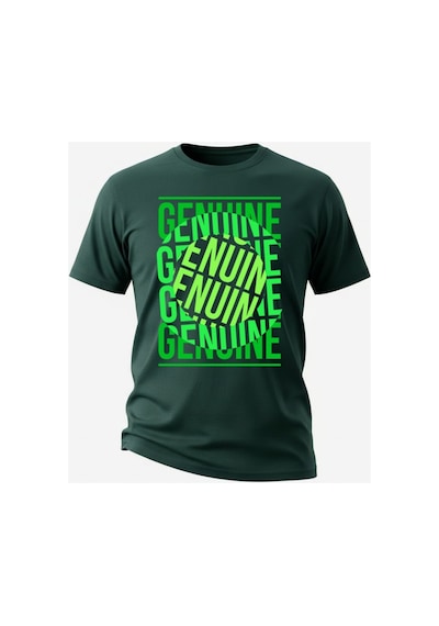 Urbantrendstore Unisex Beyaz Genuine Baskılı Oversize Fit Rahat Geniş Salaş T-shirt Günlük Tişört Yeşil