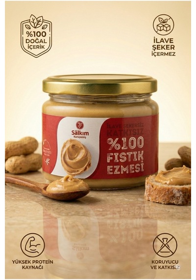 %100 Yer Fıstığı Ezmesi Şekersiz Katkısız - 300gr - Cam Kavanoz
