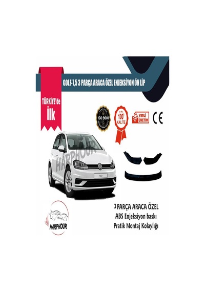 Volkswagen Golf 7.5 Aksesuar PianoBlack 3 Parça Tampon Ek Ön Lip