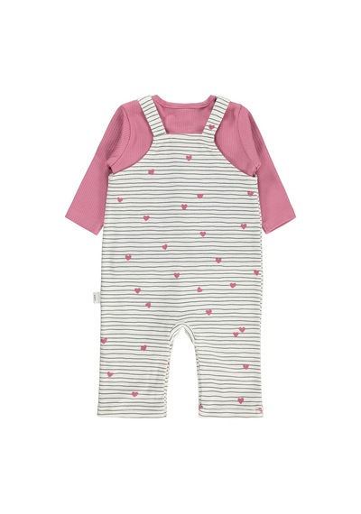 Civil Baby Çizgi Kalp Empirme 6-18 Ay Tulum - Ekru