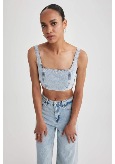 Defacto Jean %100 Pamuk Crop Bluz A8524AX23HSNM39