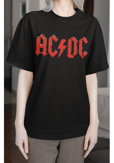 Ac Dc Rock Metal Müzik Grubu Sırt Baskılı Unisex Oversize Tişört Siyah