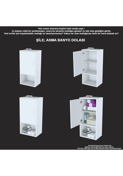 Şile 45 X 85 X 32,5 Cm Makine Üstü Asma Ve Çok Amaçlı Banyo Dolabı Beyaz