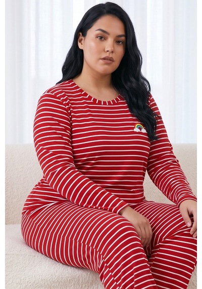 Siyah İnci Büyük Beden Battal Boy Viskon Örme Pijama Takım I26240954 Kırmızı Siyah İnci Büyük Beden Battal Boy Viskon Örme Pijama Takım I26240954 Kırmızı