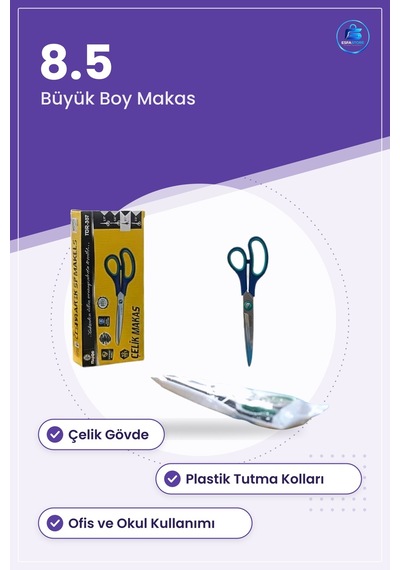 8.5 Büyük Çelik Makas Kırtasiye Ofis Kağıt Kesme Ev Okul Hobi Kul