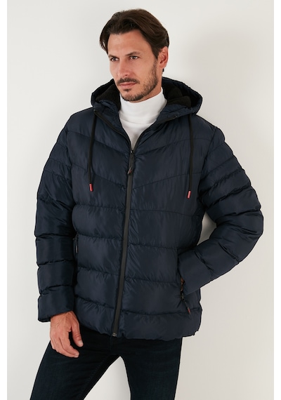 Buratti Peluş Astarlı Kapüşonlu Fermuarlı Slim Fit Şişme Erkek Mont 5762010 Lacivert