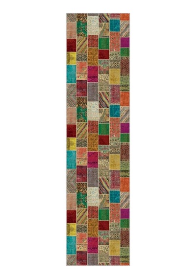 Kaymaz Tabanlı Kesme Rulo Yolluk Renkli Patchwork Ar320, Turuncu, 160 X 200 Çok Renkli