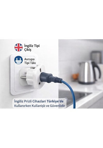 Lexroo İngiliz Tipi Fiş Adaptörü Uk 'den Tr Priz Dönüştürücü, Avrupa Giriş Uyumlu