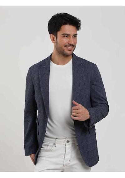 Dufy Lacivert Erkek Slim Fit Çizgili Sivri Yaka Ceket - 104442-lacivert Lacivert