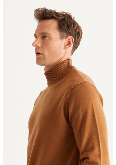 AC&Co / Altınyıldız Classics Altinyildiz Classics Erkek Tarçın Standart Fit Normal Kesim Yarım Balıkçı Yaka Triko 4A4923100005TRCM Tarçın
