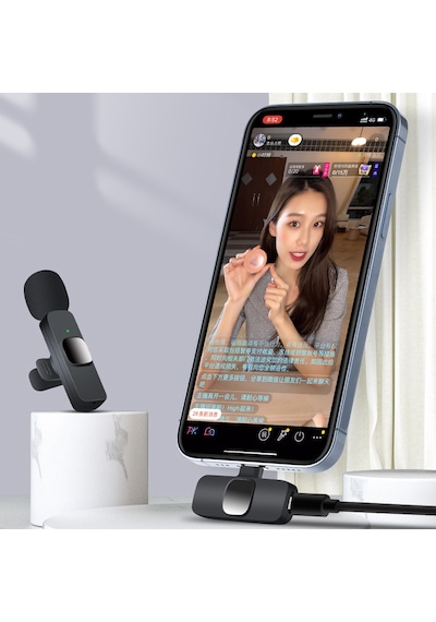 Type-c Girişli Çift Kablosuz Yaka Mikrofonu Apple Uyumlu iOS Android Wireless Mikrofon Seti Yayın Vlog Kayıt