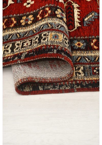Narvi Nostaljik Kilim Kırmızı Robot Süpürge Uyumlu Oturma Odası Salon Kolay Temizlenebilir Saçaklı Dekoratif Halı