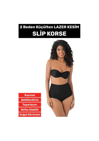 İz İç Göstermez Kaymaz Sıkılaştırıcı Toparlayıcı Vücut Şekillendirici Lazer Kesim Slip Korse Siyah