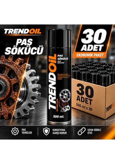 Trendoil Pas Sökücü Sprey 500 Ml Metal Yüzey Pas Ve Kir Temizleyici Sprey Güçlü Formül 30'lu Paket 30 Adet