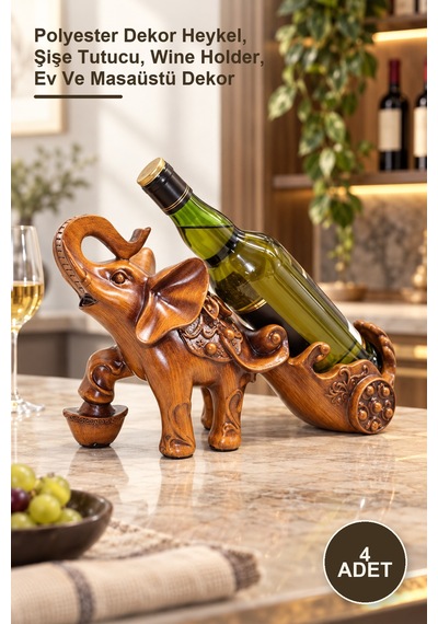 4 Adet Fil Figürü Şaraplık Polyester Dekor Heykel, Şişe Tutucu, Wine Holder, Ev Ve Masaüstü Dekor