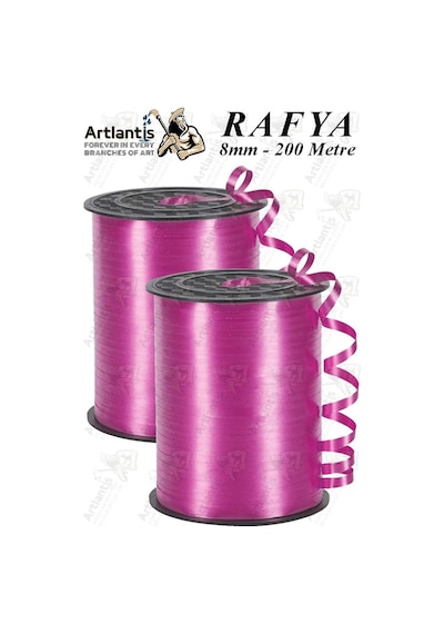 Pembe Rafya Şerit Kurdela 2 Adet 8mm 200 Metre Rabant Rafya Renkli Hediye Paketleme İpi Kurdela Balon Bağlama Ponpon Diğer