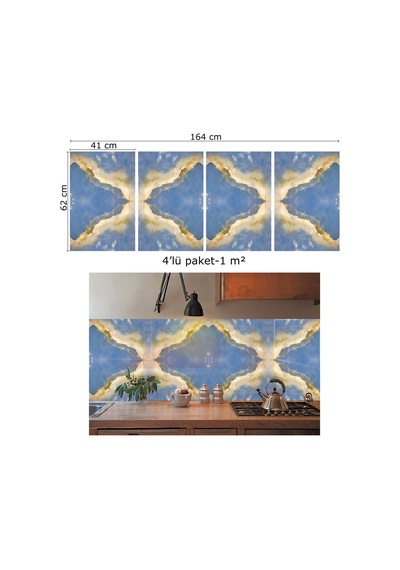 Tink Kendinden Yapışkanlı Mavi Mermer Desenli Pvc Panel 41x62 Cm