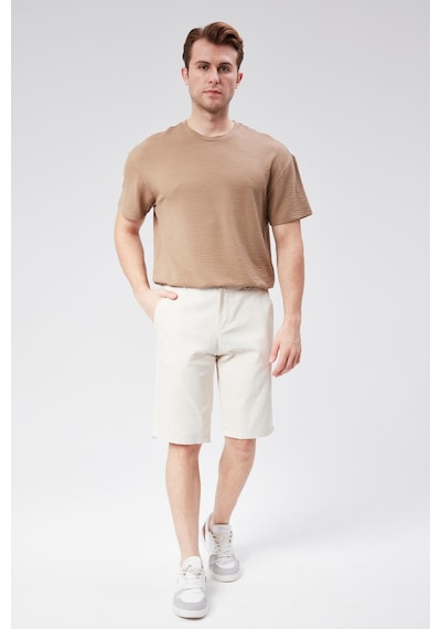 Braccas Erkek Beli Yarım Lastikli Keten Pamuk Karışımlı Slim Fit Şort Bej Bej