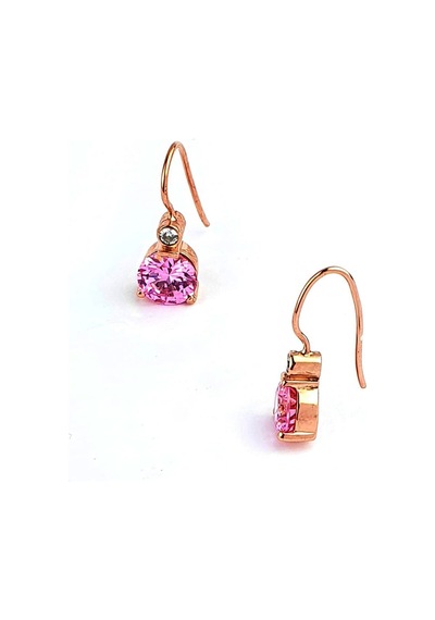 Pembe Zirkon Taşlı 925 Ayar Gümüş Rose Küpe
